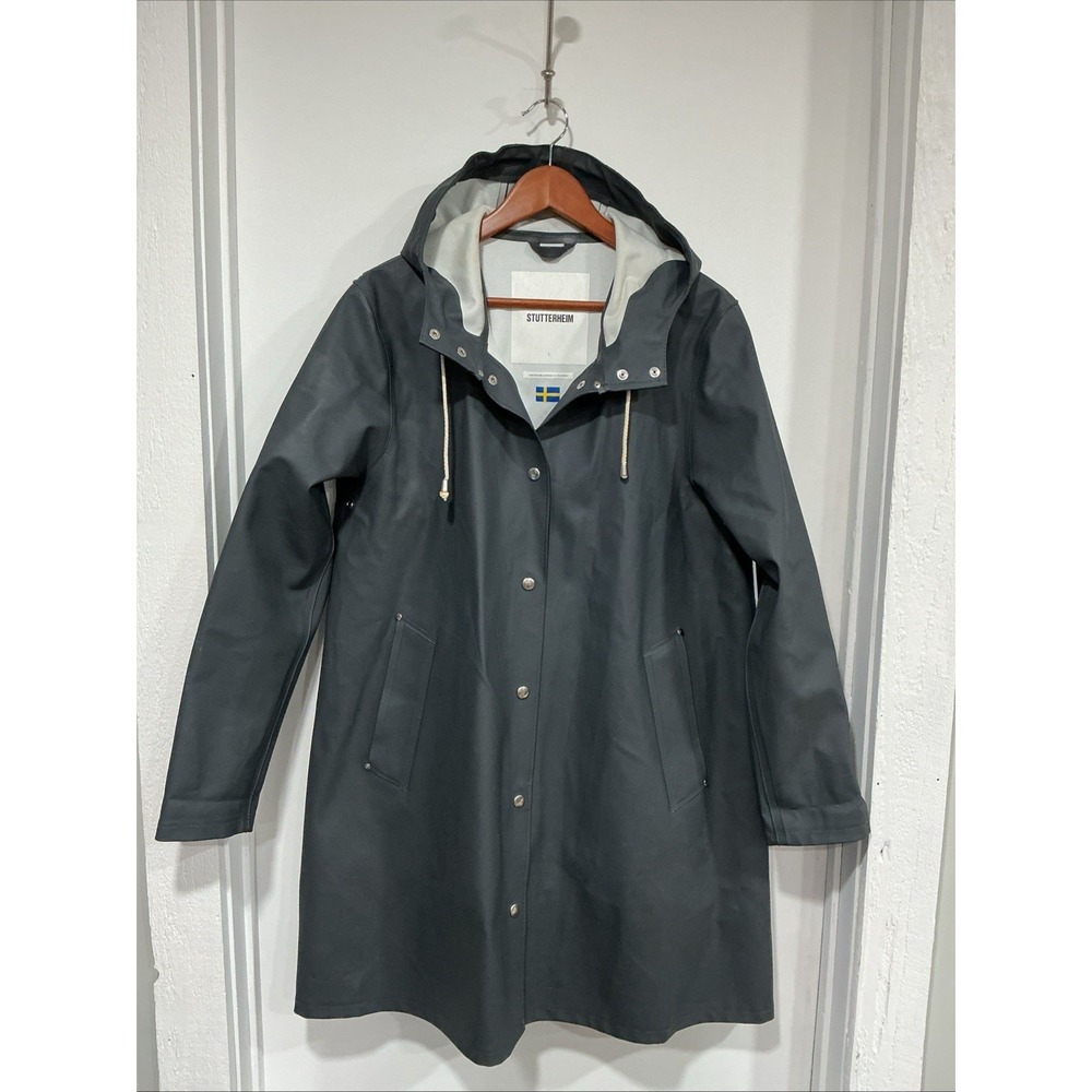 Stutterheim Stockholm Men's Rubber PVC Waterproof Raincoat Gray Size Large